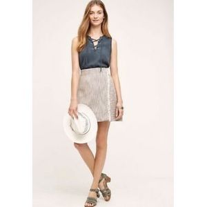 Maeve Anthropologie Tweed Faux Wrap Fringe Mini Skirt